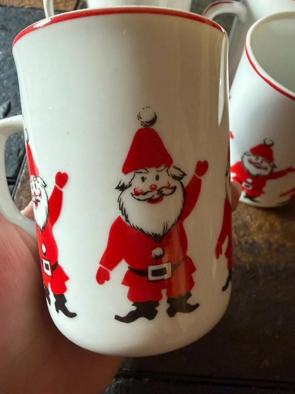 Vintage Georges Briard waving Santa mugs set of four circa 1971